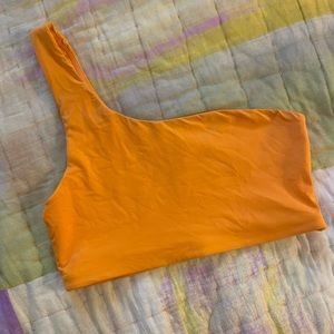 Girlfriend Collective marigold yellow one shoulder swimsuit top